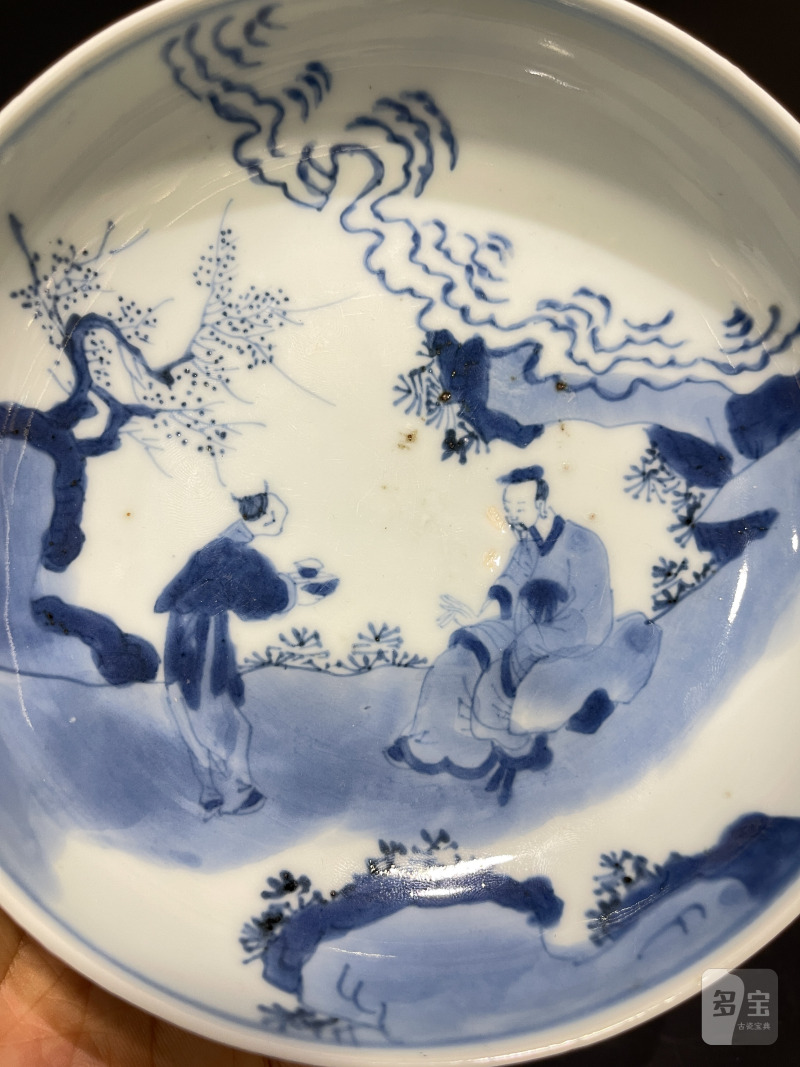 清康熙 青花高士图镗锣洗 - 图3